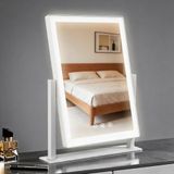 AIMAX Make-upspiegel met verlichting, 27,5 x 37,5 cm, 360° rotatie, make-upspiegel met led, 3 lichtmodi en dimbaar, touch-bediening, tafelspiegel voor de make-uptafel, voor make-up, wit