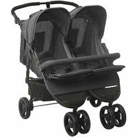 vidaXL Poussette à Deux Places Landau Double Pliable Bébé Enfants Voyage Parc Extérieur Promenade Repose-pied Réglable Anthracite Acier