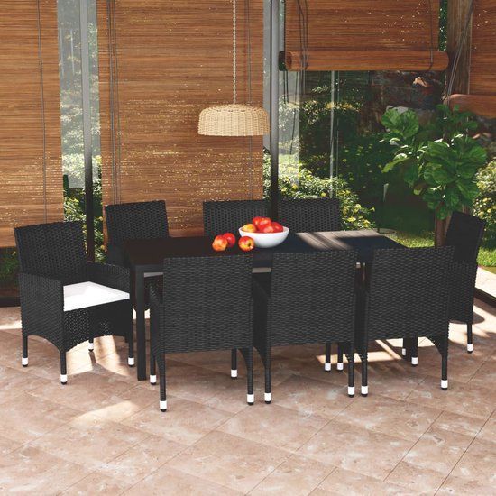 The Living Store Tuinset - Tuinmeubelset - 6 zitplekken - Rotan - Zwart - 185 x 90 x 74 cm