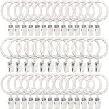 AMZSEVEN 40 stuks metalen gordijnringen met clips, gordijnclips haken, decoratieve gordijnroede clips hangers 3,5 cm binnendiameter ogen, roestvrij wit
