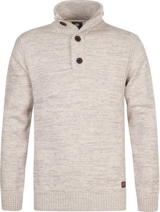 Petrol Industries Heren Trui - Gebreide Trui - Regular Fit - Opstaande Kraag - Katoen - Truien - Pullover - Wit - Maat XXXL