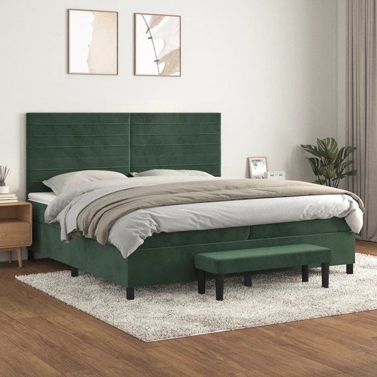 vidaXL Boxspring met matras fluweel donkergroen 200x200 cm