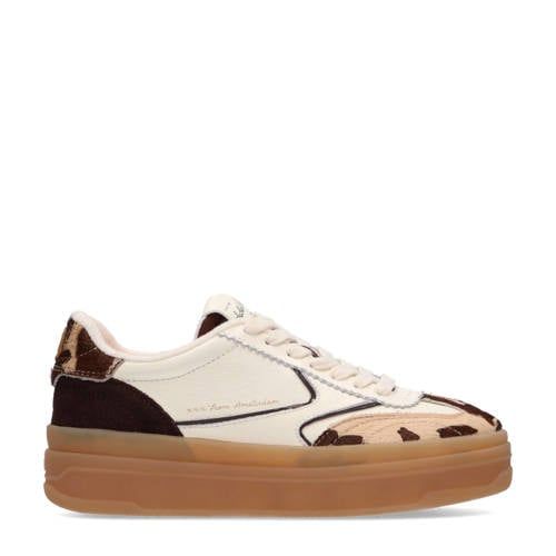 Scotch & Soda Minny leren sneakers wit/bruin