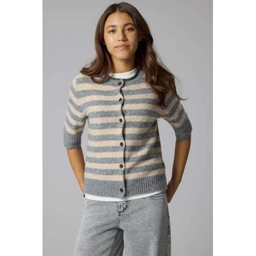 LMTD regular fit gebreid gestreept vest met wol - grijs