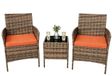 Ensemble de jardin, 3 pièces - Ensemble bistrot pour balcon pour 2 personnes - Polyrotin résistant aux intempéries - Cadre en métal - Table et 2 chaises - Marron/orange