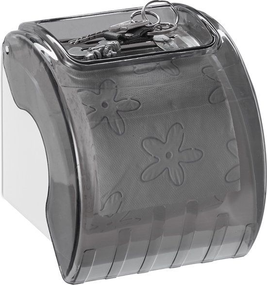 Merkloos Wc rolhouder met plankje en klep - Kunststof - Wandmontage - Wit/Grijs