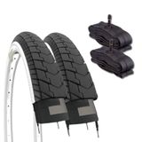 2 banden 24 x 1,75 (47-507) + 2 binnenbanden Schrader Amerika voor straatbanden, wit, zwart, Graziella, stadsfiets, Hollandfiets