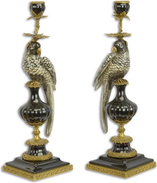 Merkloos Set of 2 Porcelain Parrot Candle Holders - 48cm - White
