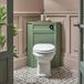 Hudson Reed Klassieke Richmond Staand Toilet met Witte WC-Bril en Hoekmontage WC-Ombouw Pastelgroen en Zwarte Spoelknop met stortbak | Thronton