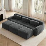REDOM Modulaire 3-Zits Slaapbank – Ruime Loungebank van Pluche met Gebogen Vorm – Minimalistische Bank voor Woonkamer – Grijs – 291 x 179 x 73 cm