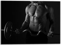 Merkloos / Sans marque Dibond - Gespierde Man met Barbell Zwart Wit - 40x30 cm