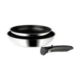 Sitram 713508 Set van 2 roestvrijstalen pannen uit de serie SITRAMOVIBLE ARPEGE Ø 24-28 cm H 5-6 cm - Zwarte binnencoating zonder PFOA - Afneembare handgreep SITRAMOVIBLE - Alle warmtebronnen