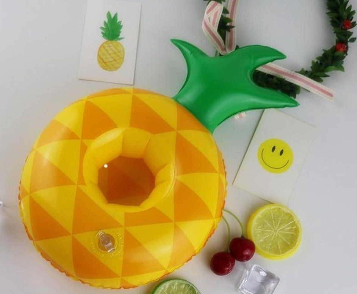 Slowmoose Opblaasbare wateronderzetters flamingo donut, citroen, watermeloen, krab, heartwater spel spelen op het water [ananas beker mat]