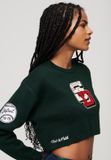Superdry - Korte Varsity trui met ronde hals - Dames - Sweaters - Katoen/Polyamide - Lange mouw - Groen - Maat UK14/EU42