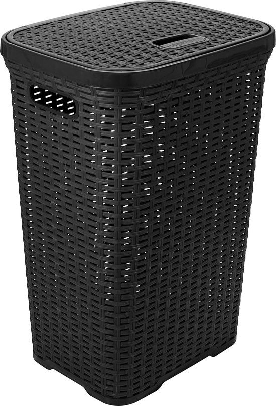 Hega Hogar Wasmand met deksel Rotan - antraciet - 60 liter