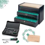 STAHLWILLE Adventskalender 2026 met 24 delen + ontbijtplank | Premium steeksleutelset, 1/4 inch ratel, ratelschroevendraaier, steeksleutel, bits, Made in Germany