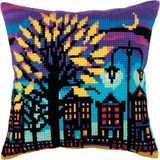 Collection d'Art Kussen borduurpakket Twilight - Oranje, geel, Blauw, Roze, Zwart