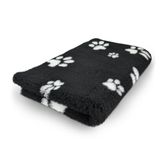 Benchkoning Vetbed Zwart met Wit Voetprint Pootjes - Anti-Slip Hondenmat Puppykleed - Hondenkleed Benchkleed Benchmat Dierenmat - Voor Werpkist en Hondenbench - Machinewasbaar 100 x 75 CM