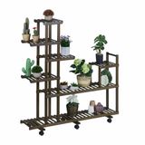 Relaxdays plantenrek - 7 planken - 127 x 120 x 36 cm - bamboe - bruin
