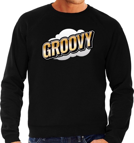 Bellatio Decorations Groovy fun tekst sweater voor heren zwart in 3D effect M