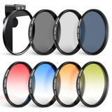 NEEWER 67 mm ND-filterset met Cold Shoe mobiele telefoon clip filterhouder, 7 stuks 4x verloopfilter + sterrenfilter + ND32+ CPL lensfilter, compatibel met iPhone 17 16 Android Samsung Galaxy S26