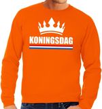 Shoppartners Bv Oranje Koningsdag met een kroon sweater volwassenen 2XL