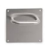 Emuca Set Klinken met plaatje 17x17 cm voor binnendeuren, U-vormig, roestvrij staal, satijnnikkel.