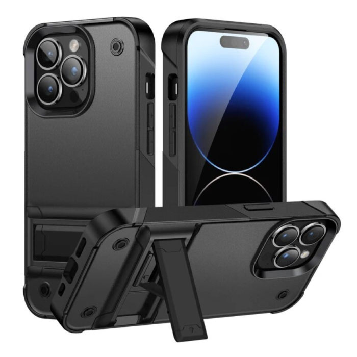 Huikai Huikai iPhone 14 Armor Hoesje met Kickstand - Shockproof Cover Case - Zwart