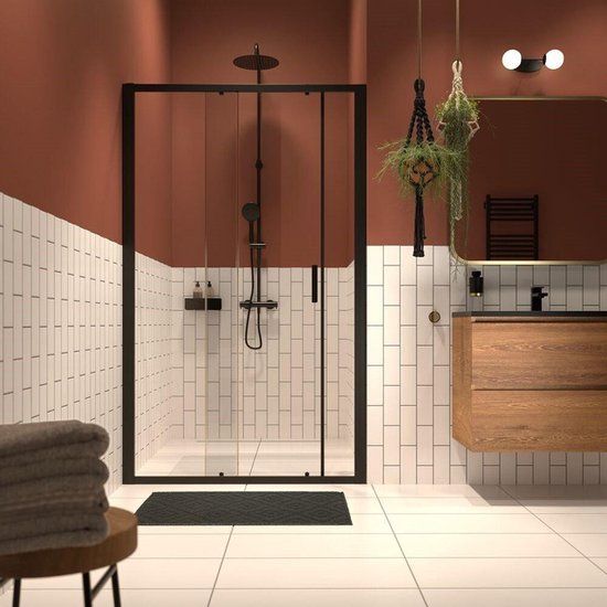 Sealskin Inc. Schuifdeur in nis 120x200cm - 8mm helder glas - Zwart mat