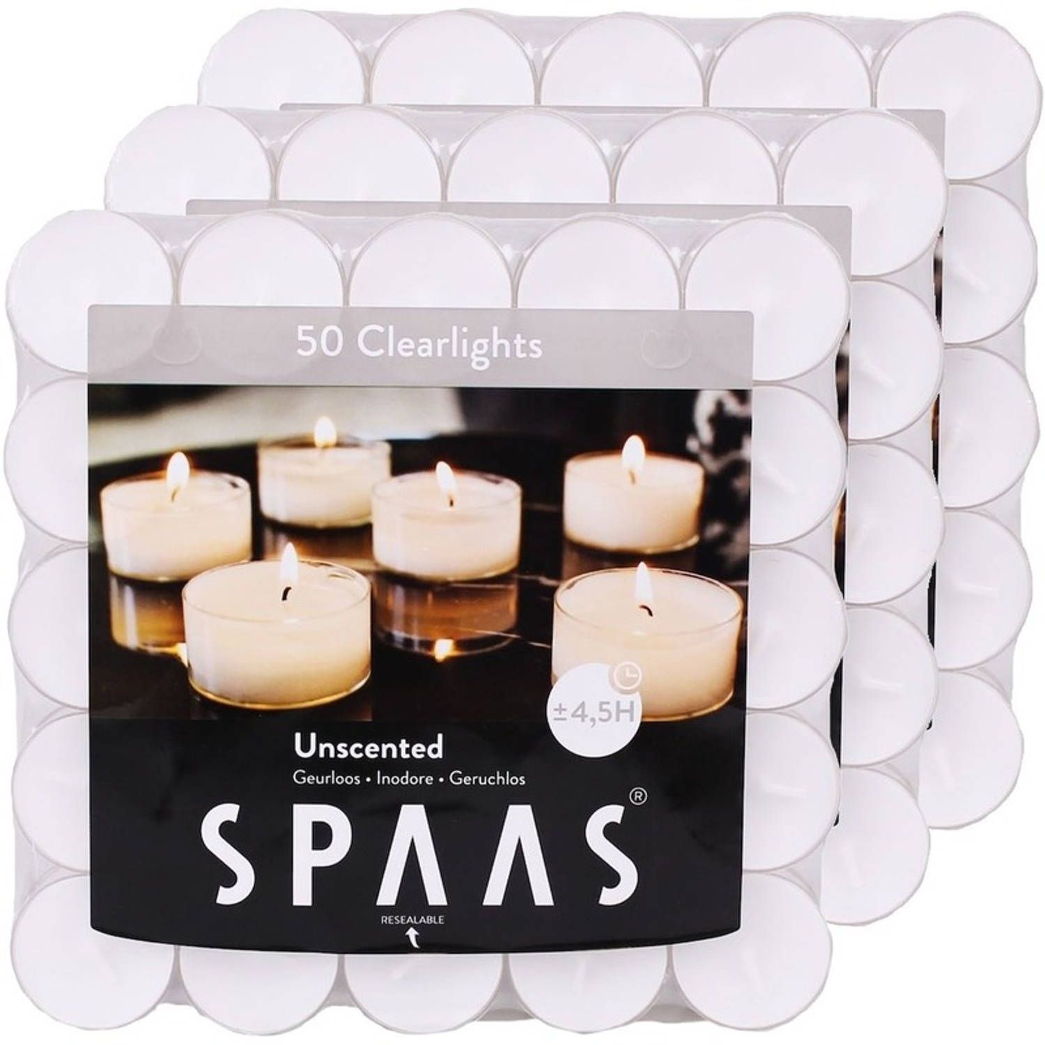 Spaas Clearlights Waxinelichtjes - 150 Stuks - Wit - 4,5 Branduren