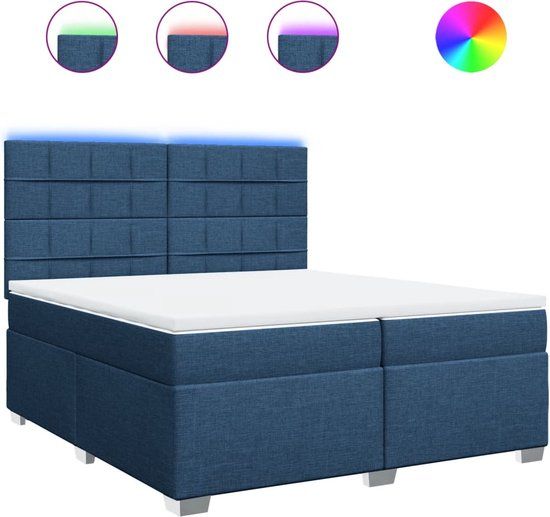 vidaXL Boxspring met matras stof blauw 200x200 cm