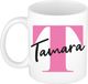 Bellatio Decorations Naam mok Tamara - roze - wit - keramiek - 300 ml - cadeau beker