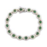 Cavill - Luxe Zilveren Armband Met 16 Ovale Zambia Smaragden