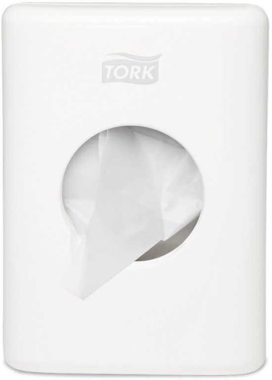 Tork 566000 Dispenser damesverbandzakjes wit 36x140x100mm per stuk Sanitary Towel Bag Dispenser (566000)