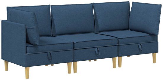 vidaXL Modulaire bankset met opslag 3 zitplaatsen Blauw Stof