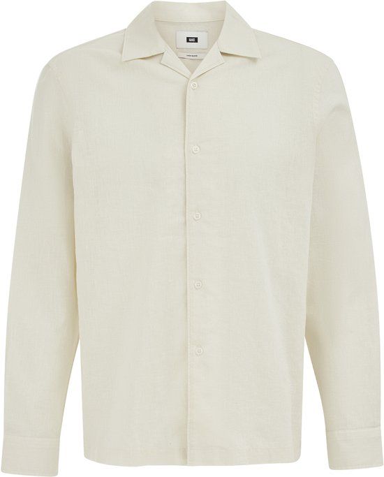 WE Fashion Heren regular fit overhemd van linnenmix - Gebroken wit - Maat S