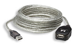 MANHATTAN USB 2.0 Active Extension Cable, USB-A to USB-A, Male to Female, 5m, Daisy-Chainable, Built In Repeater, Translucent Silver, Blister