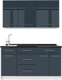 Vicco Eenpersoonskeuken Fame-Line, Donkerblauw hoogglans/Wit, 150 cm, WB Antraciet