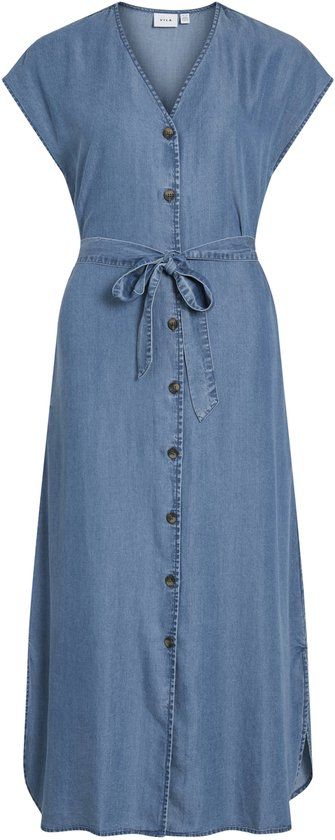 VILA VIMAIA V-NECK BAT SLEEVE KAFTAN DRESS/LR Medium Blue Denim Lyocell Jurk