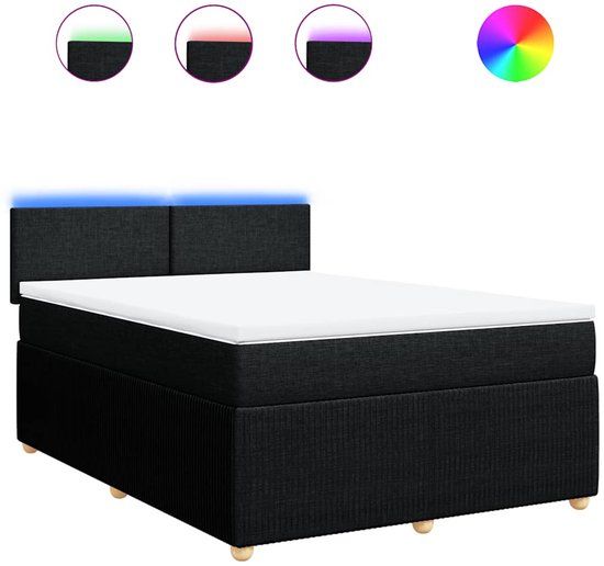 vidaXL Boxspring met matras stof zwart 140x190 cm