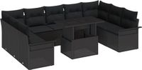 vidaXL Banc de jardin 10 pièces Noir Poly rotin