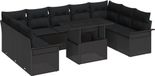 vidaXL Banc de jardin 10 pièces Noir Poly rotin