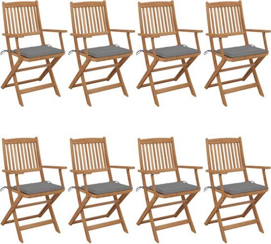 vidaXL Tuinstoelen 8 stuks met kussens massief acaciahout grijs