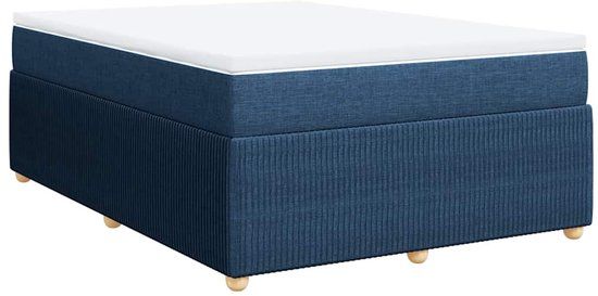 vidaXL Boxspring met matras Stof Blauw 160x200 cm