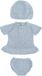 Miniland ML Poppen: Ensemble de vêtements tricotés gris bleu fille 40cm, 3 pièces, robe, pantalon et bonnet, éco et recyclé, sur cintre, 3+