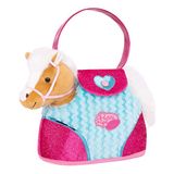 Pucci Pups Knuffeldier pony, beige, in handtas met accessoires, pluche dier paard in blauwe roze, zadel, hoofdstel, speelgoed voor kinderen vanaf 2 jaar, ST8274Z