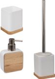 5five Badkamer/toilet accessoires set 3-delig - wit - bamboe - WC-borstel/tandenborstelhouder/zeeppompje