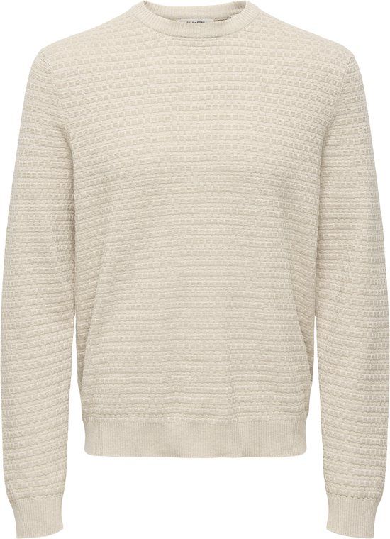 ONLY & SONS ONSLOUI LS STRUCTURE CREW REG NOOS Heren Gebreide trui Katoen/Viscose/Polyamide Beige Maat S