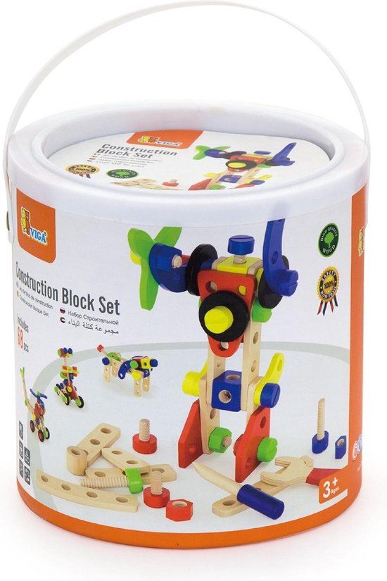 Viga Toys Constructiebouwset Hout 68-delig - Multicolor