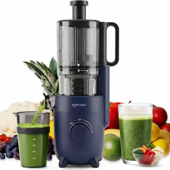 Safecourt Kitchen Slow Juicer - krachtige motor [Pre-cutter & Cold-press technologie] - eenvoudige reiniging - BPA-vrij - sapcentrifuge Blauw